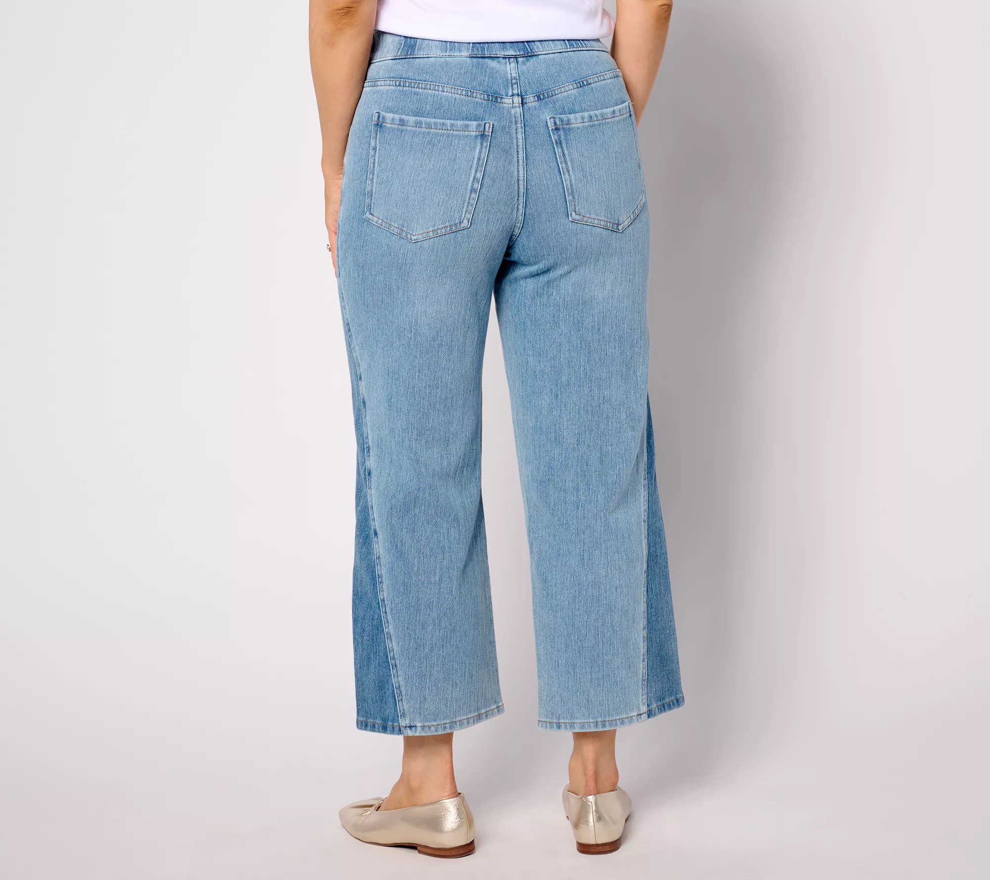 "As Is" Isaac Mizrahi Live! Regular Knit Denim Crop Wide Leg Jeans