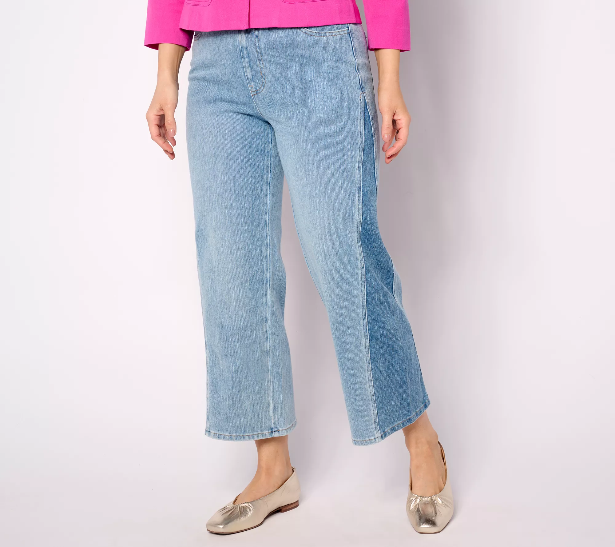 "As Is" Isaac Mizrahi Live! Regular Knit Denim Crop Wide Leg Jeans