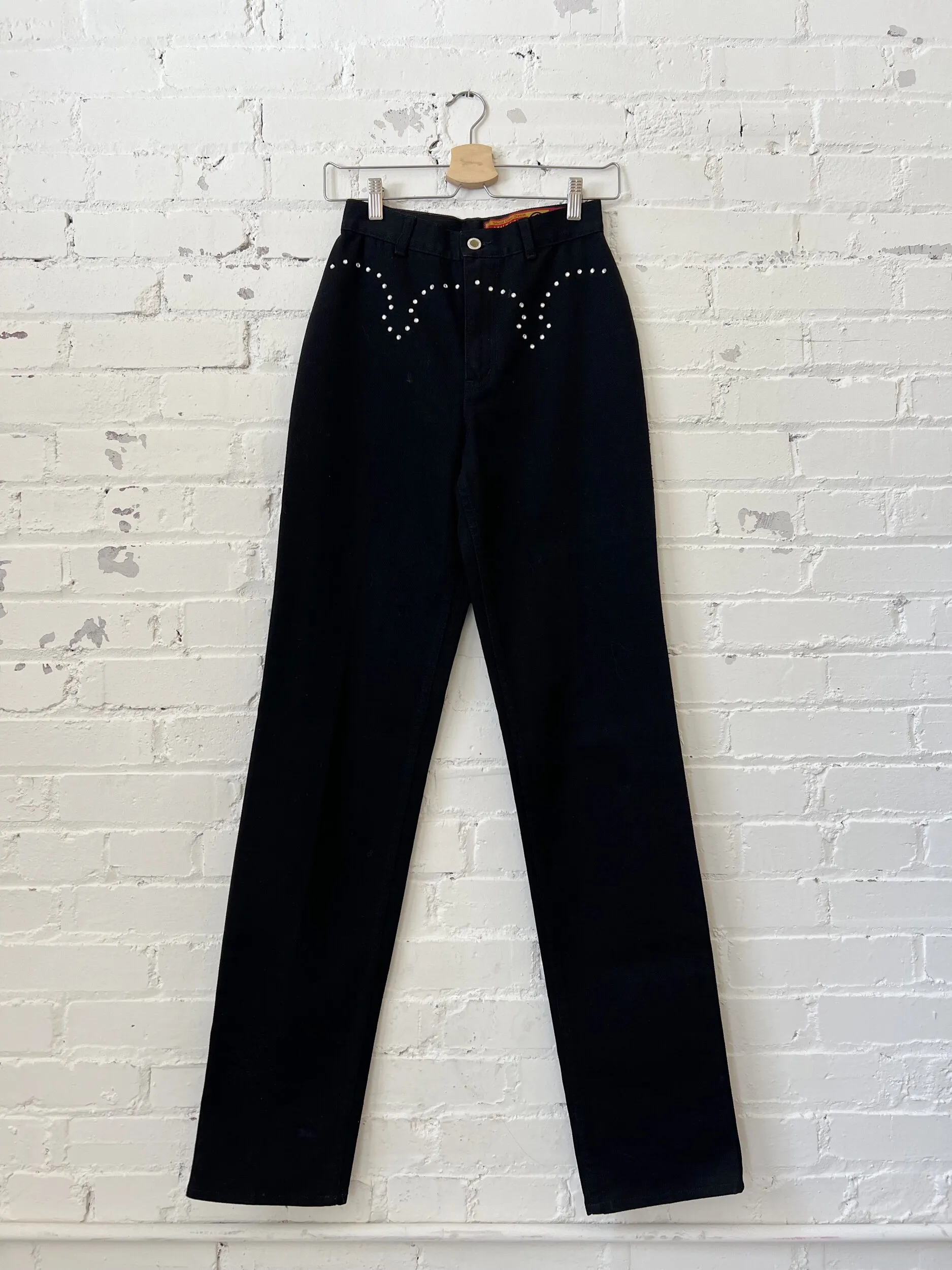 90s Lawman Black Western Tapered Leg Jeans w/Rhinestones, Size 0 / XXS-