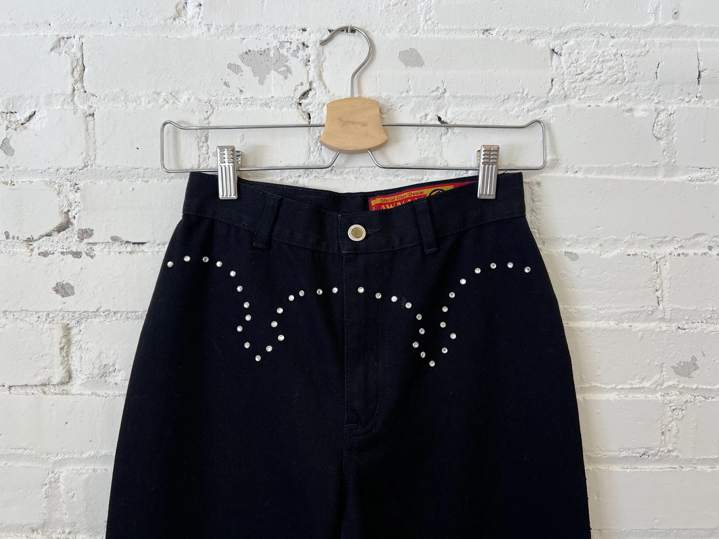 90s Lawman Black Western Tapered Leg Jeans w/Rhinestones, Size 0 / XXS-