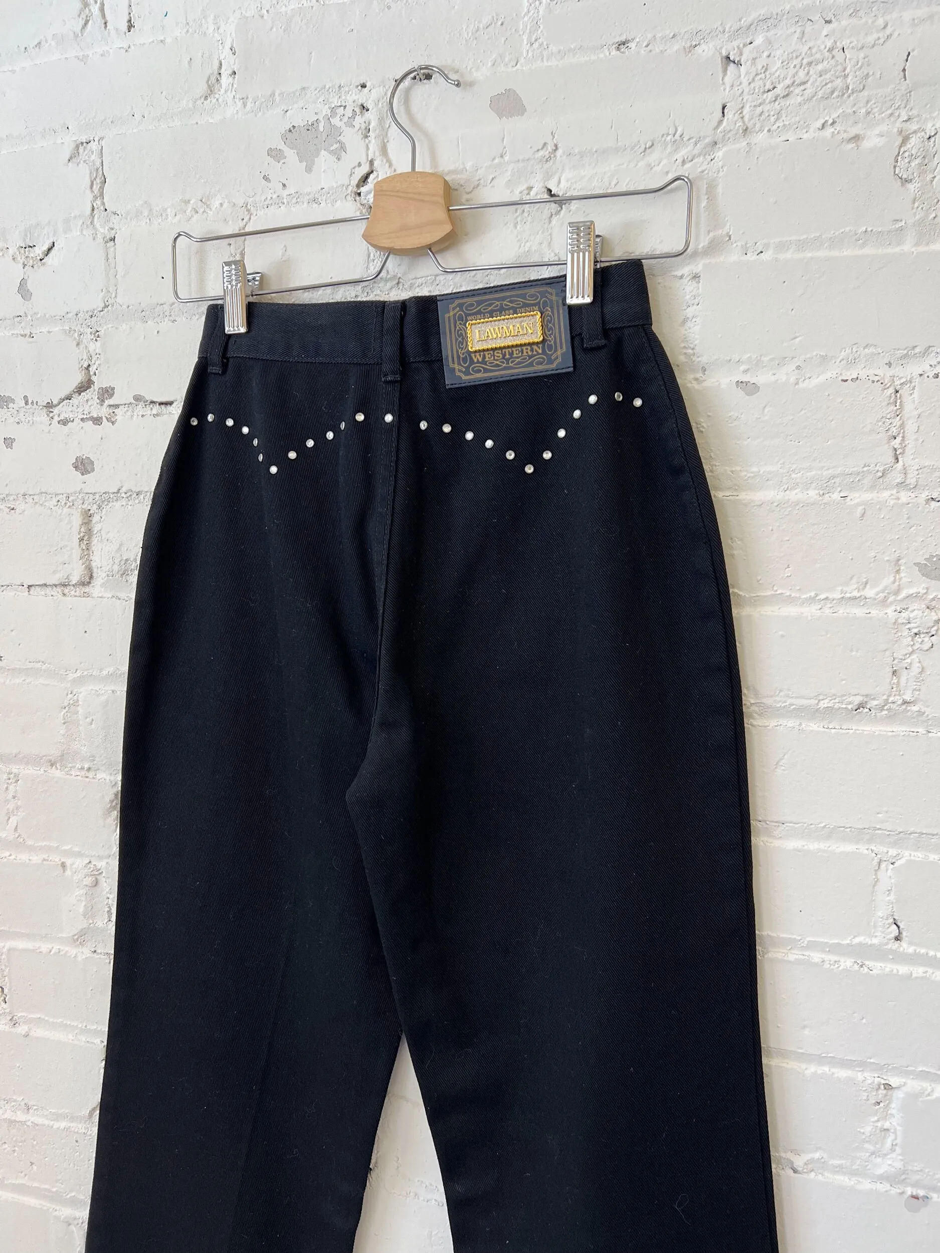 90s Lawman Black Western Tapered Leg Jeans w/Rhinestones, Size 0 / XXS-