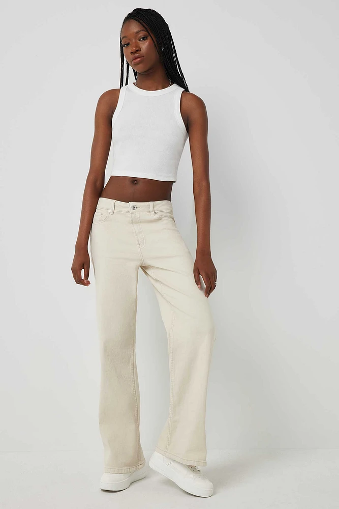 Ardene Ardene Mid Rise Wide Leg Jeans in Beige | Size | Spandex/Cotton