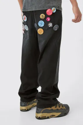 Baggy Rigid Badge Jeans In Washed Black