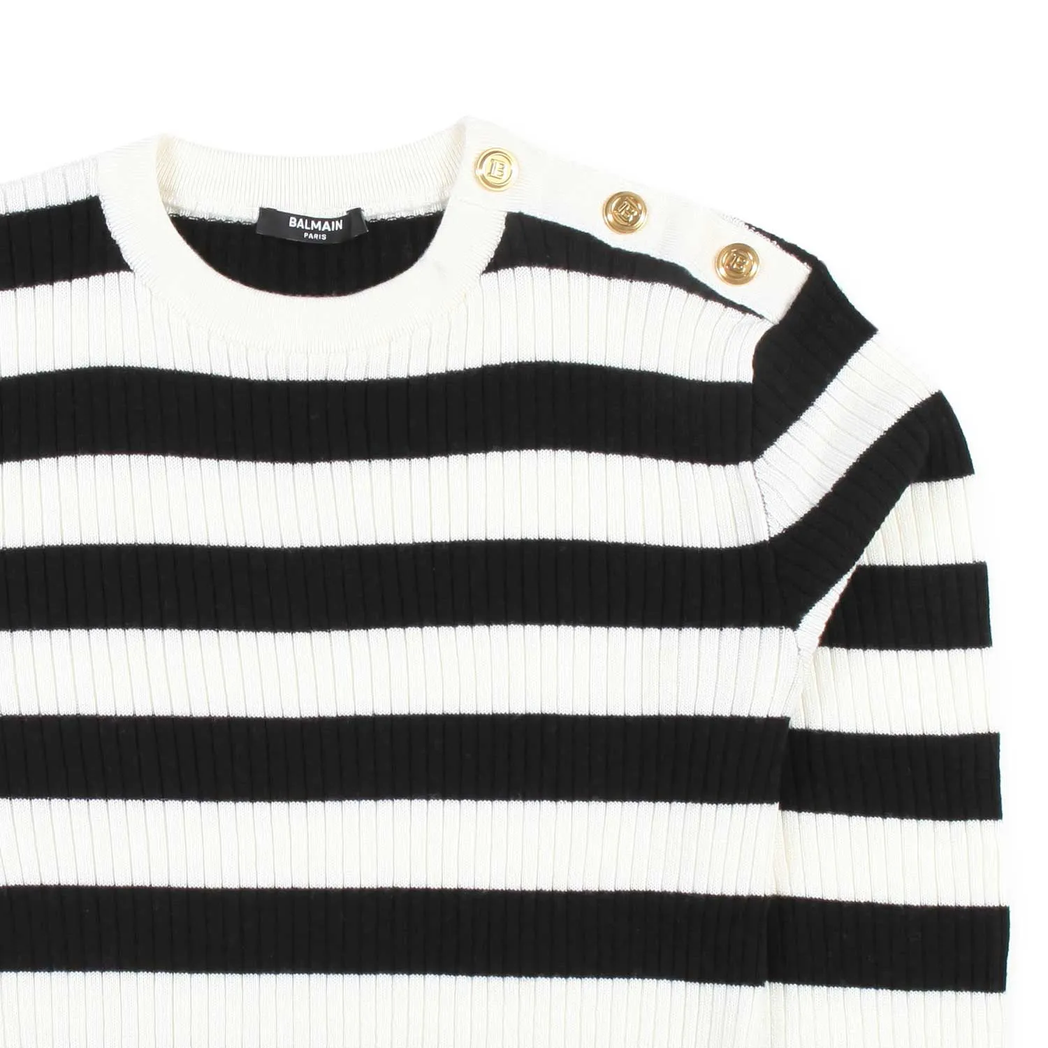 Balmain Cream And Black Striped Pullover For Teen Girl