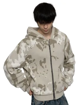 Beige Camo Knit Hoodie