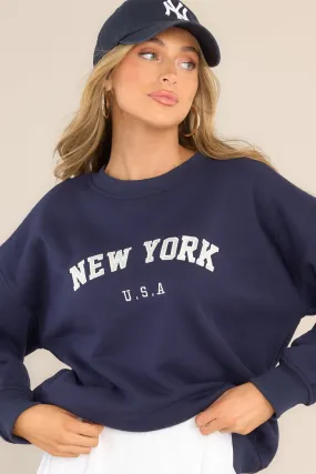 Big City Navy Blue Embroidered Pullover Sweatshirt