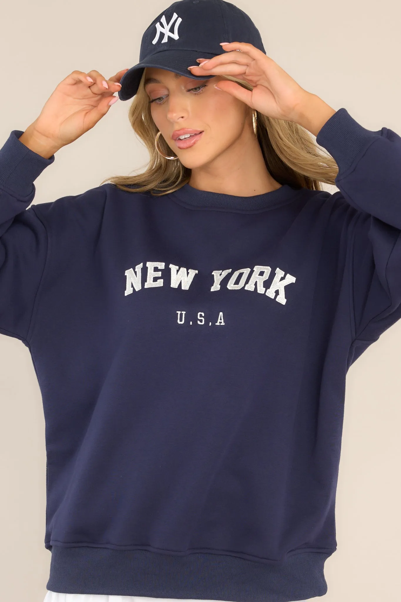 Big City Navy Blue Embroidered Pullover Sweatshirt