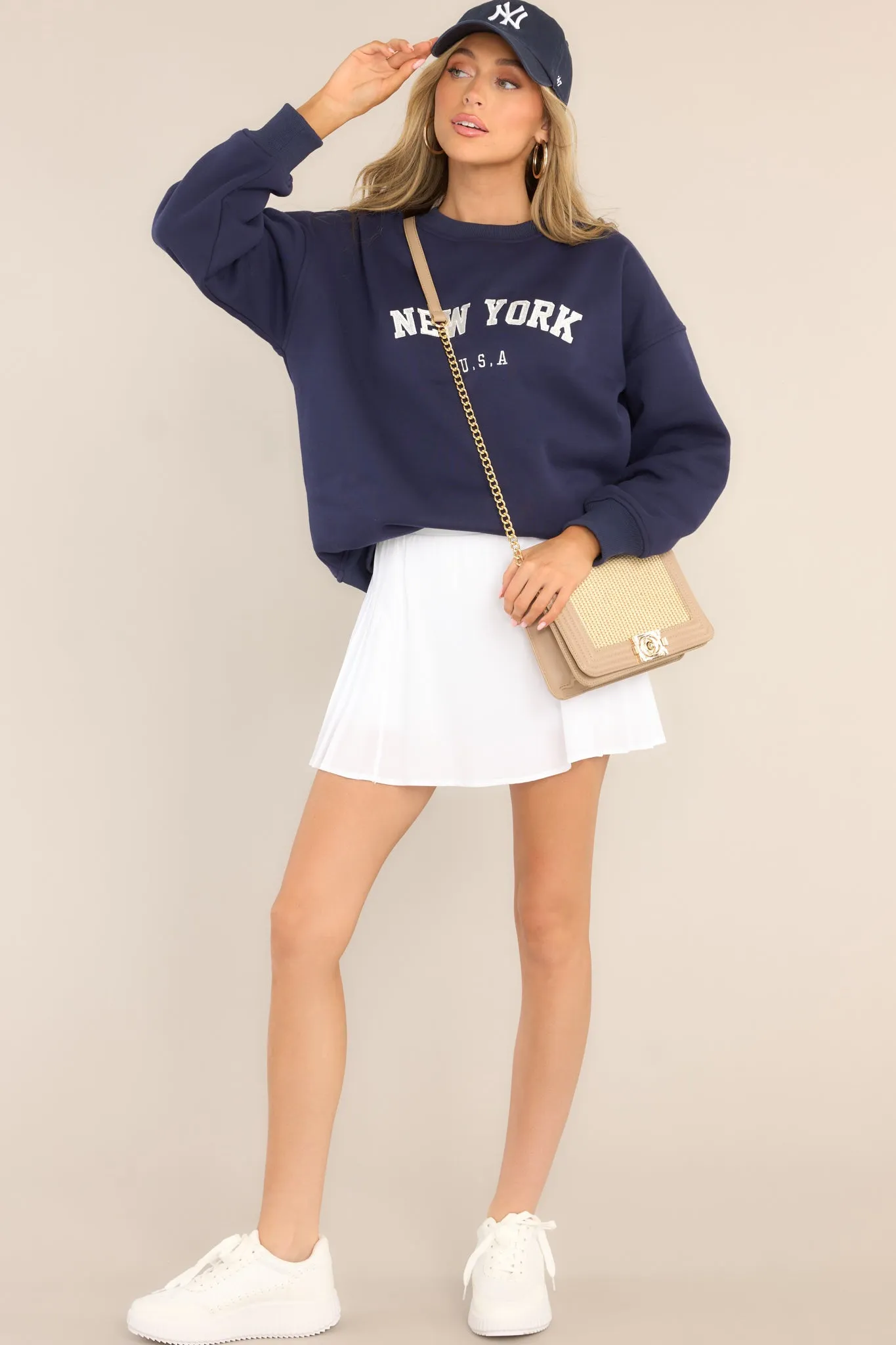 Big City Navy Blue Embroidered Pullover Sweatshirt