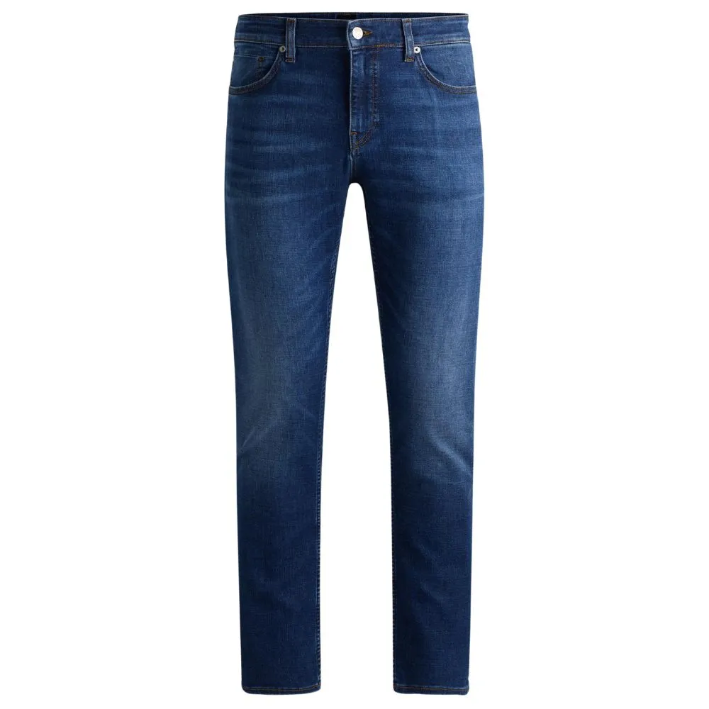 BOSS SLIM-FIT JEANS IN DARK-BLUE CASHMERE-TOUCH DENIM | Menswear Online