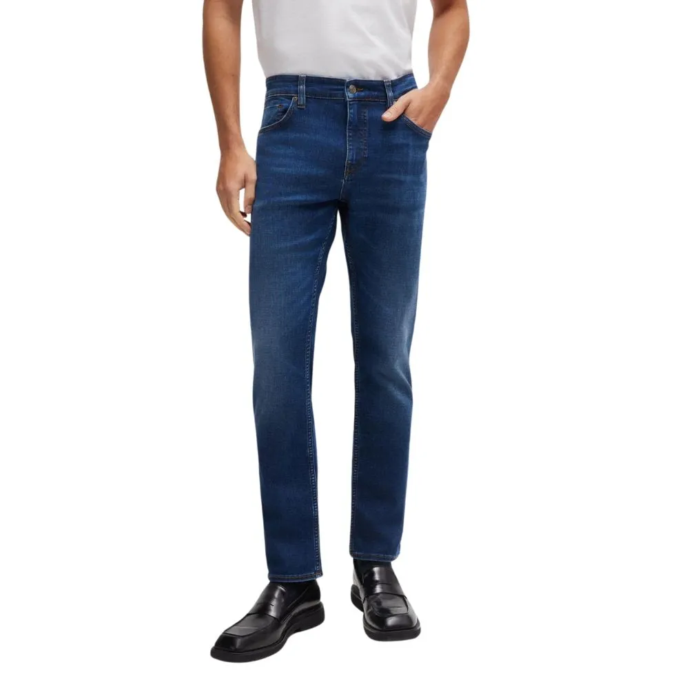 BOSS SLIM-FIT JEANS IN DARK-BLUE CASHMERE-TOUCH DENIM | Menswear Online