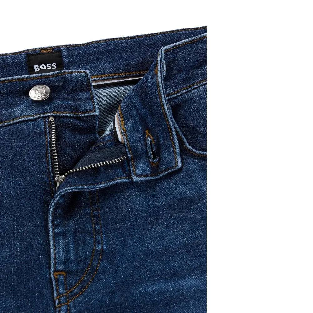 BOSS SLIM-FIT JEANS IN DARK-BLUE CASHMERE-TOUCH DENIM | Menswear Online