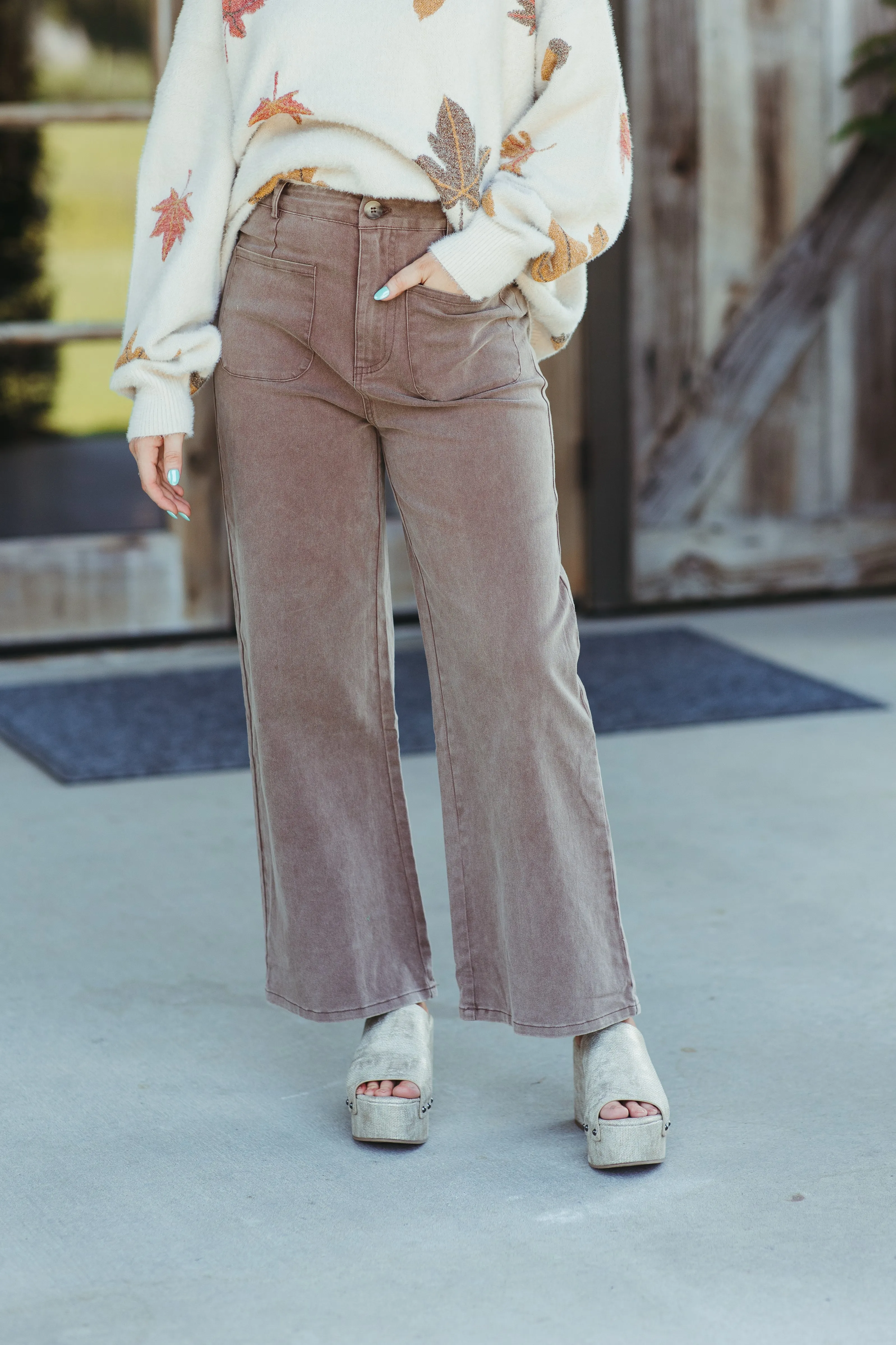 Brown High Waisted Wide Leg Pants