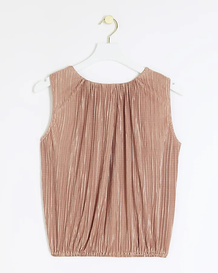 Brown plisse sleeveless top