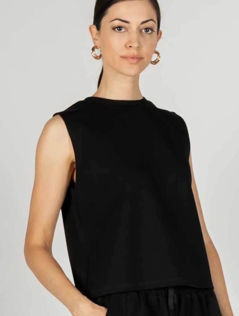 Butter Modal Round Neck Sleeveless Top in Black