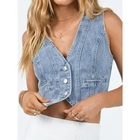 Button Up Sleeveless Denim Top