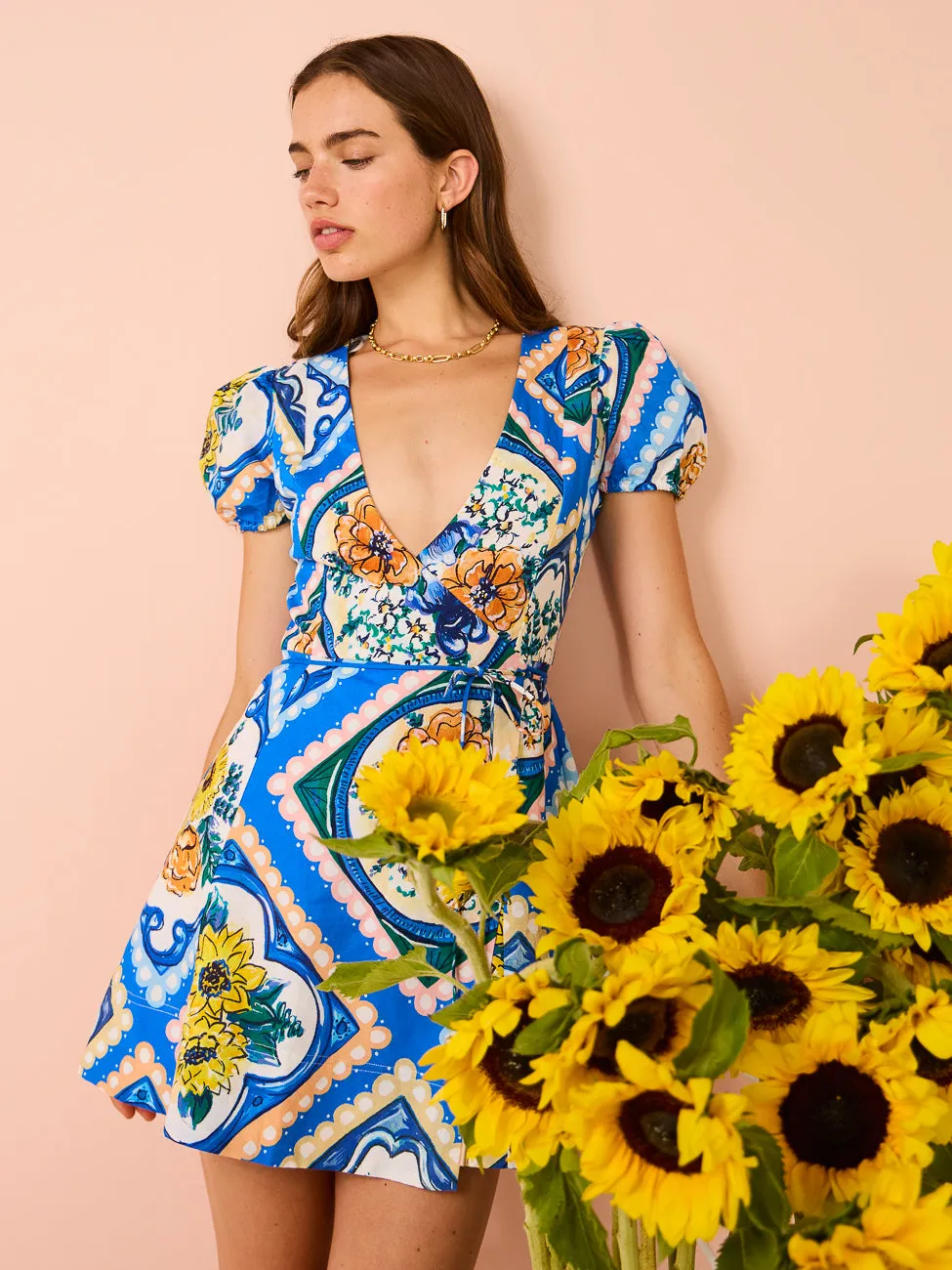 By Nicola Havana Wrap Mini Dress in Azure Floral