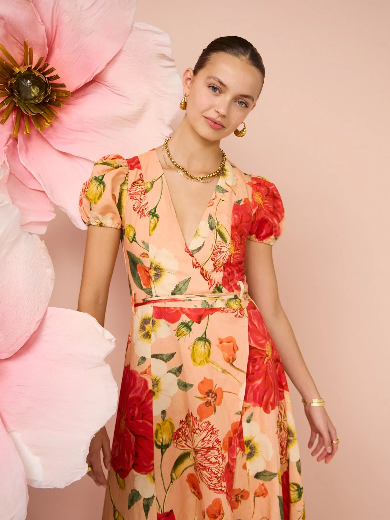 By Nicola Havanna Wrap Maxi Dress in Raspberry Punch Floral