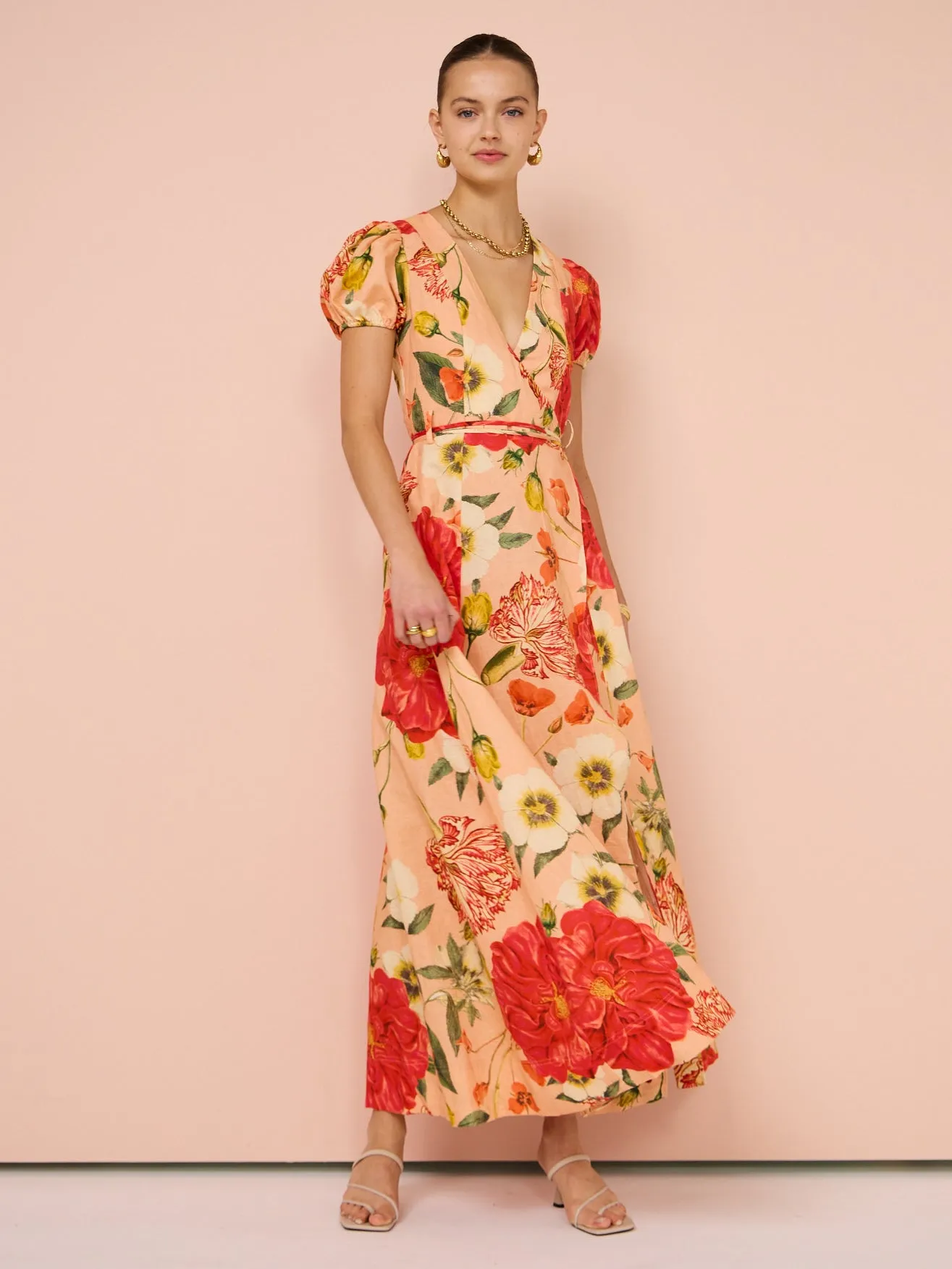 By Nicola Havanna Wrap Maxi Dress in Raspberry Punch Floral