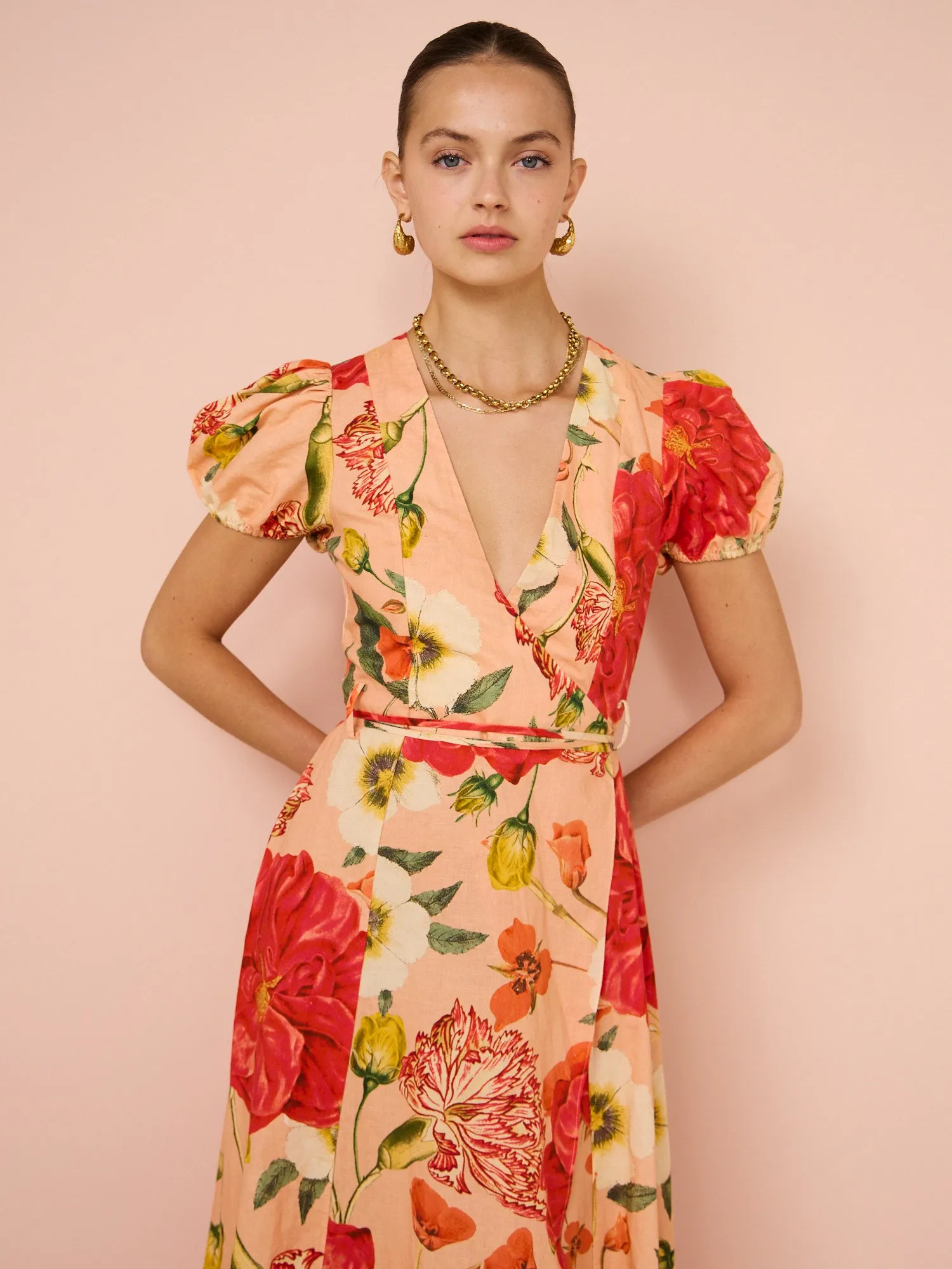 By Nicola Havanna Wrap Maxi Dress in Raspberry Punch Floral