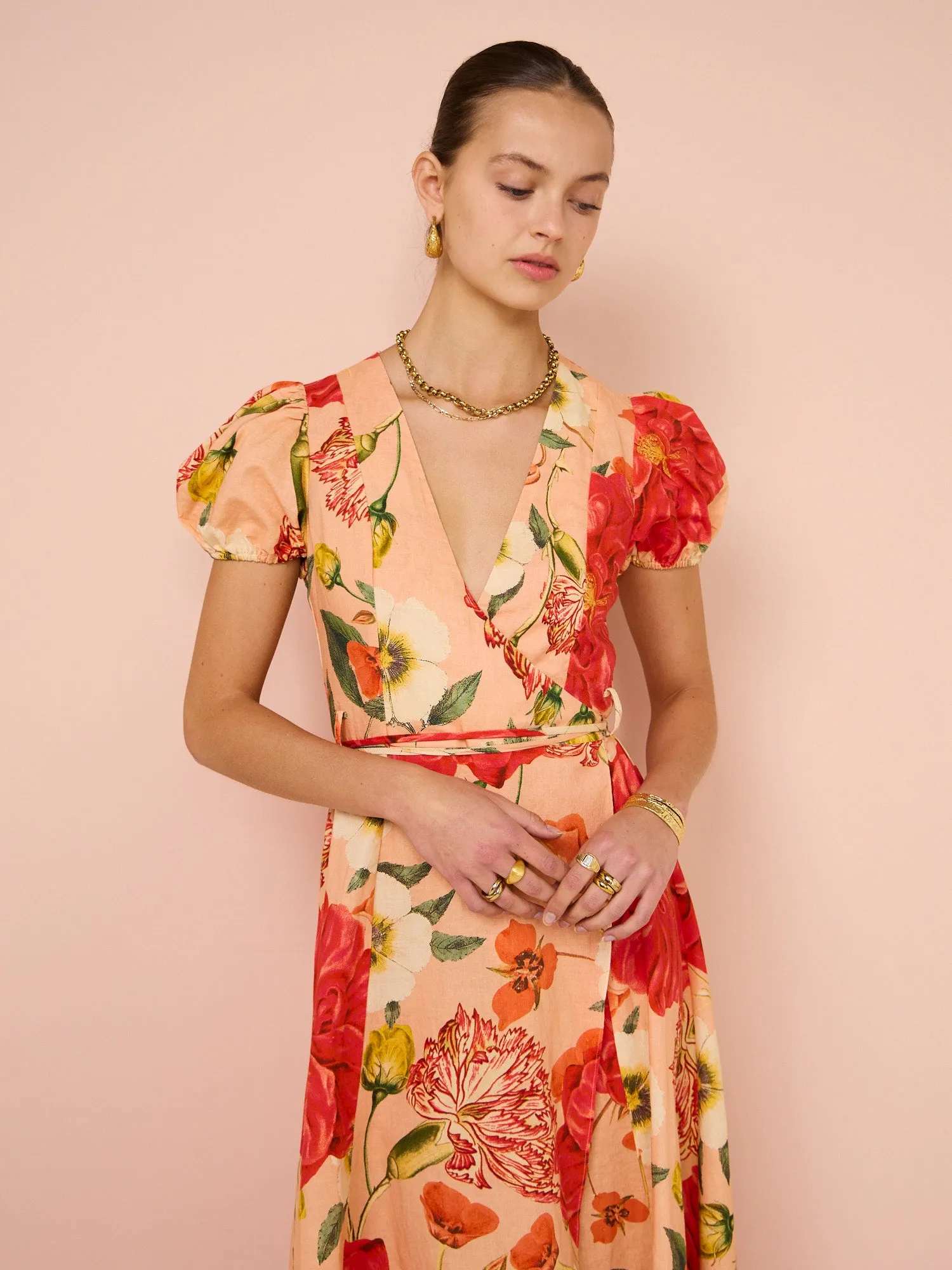 By Nicola Havanna Wrap Maxi Dress in Raspberry Punch Floral