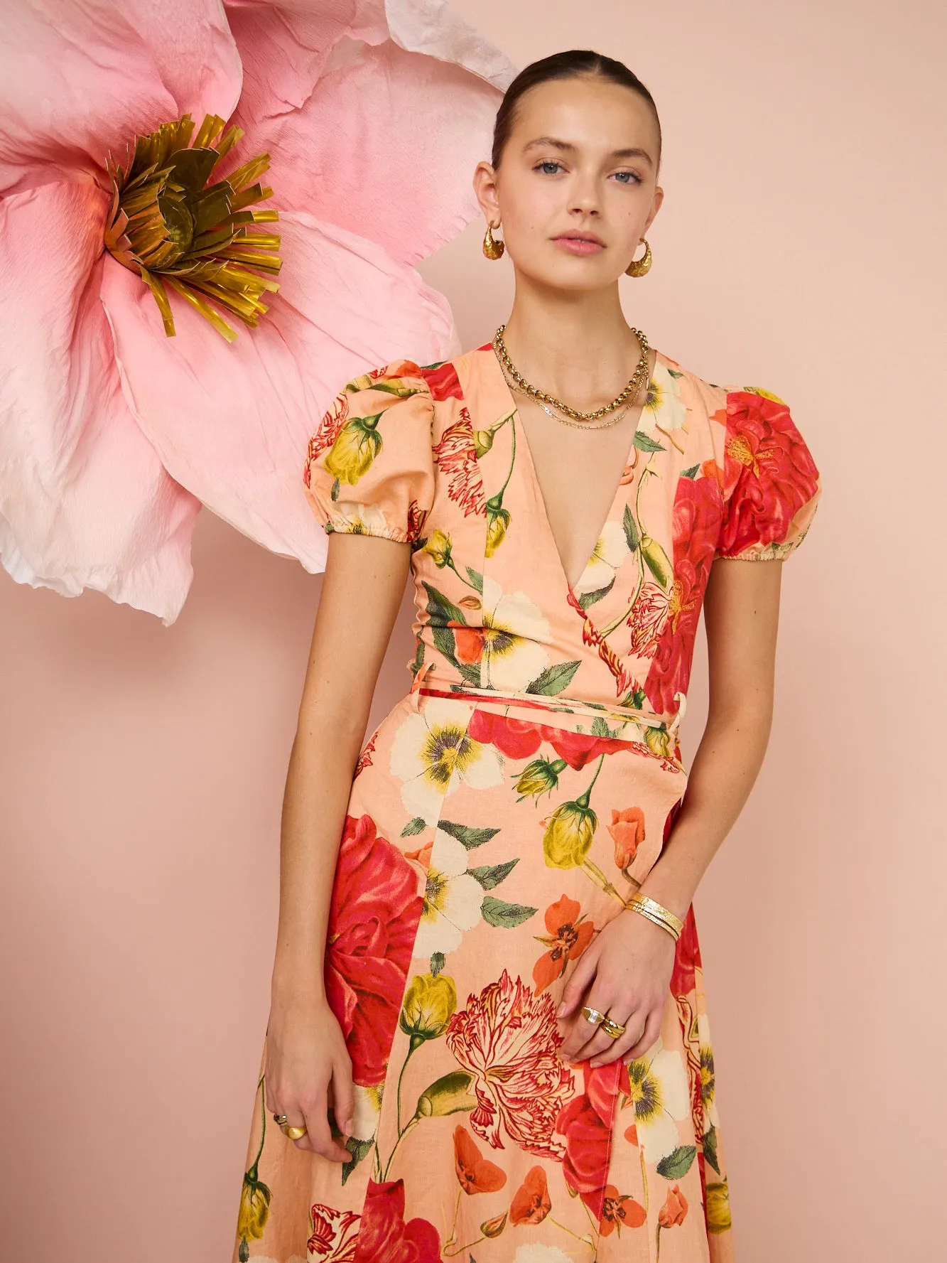 By Nicola Havanna Wrap Maxi Dress in Raspberry Punch Floral