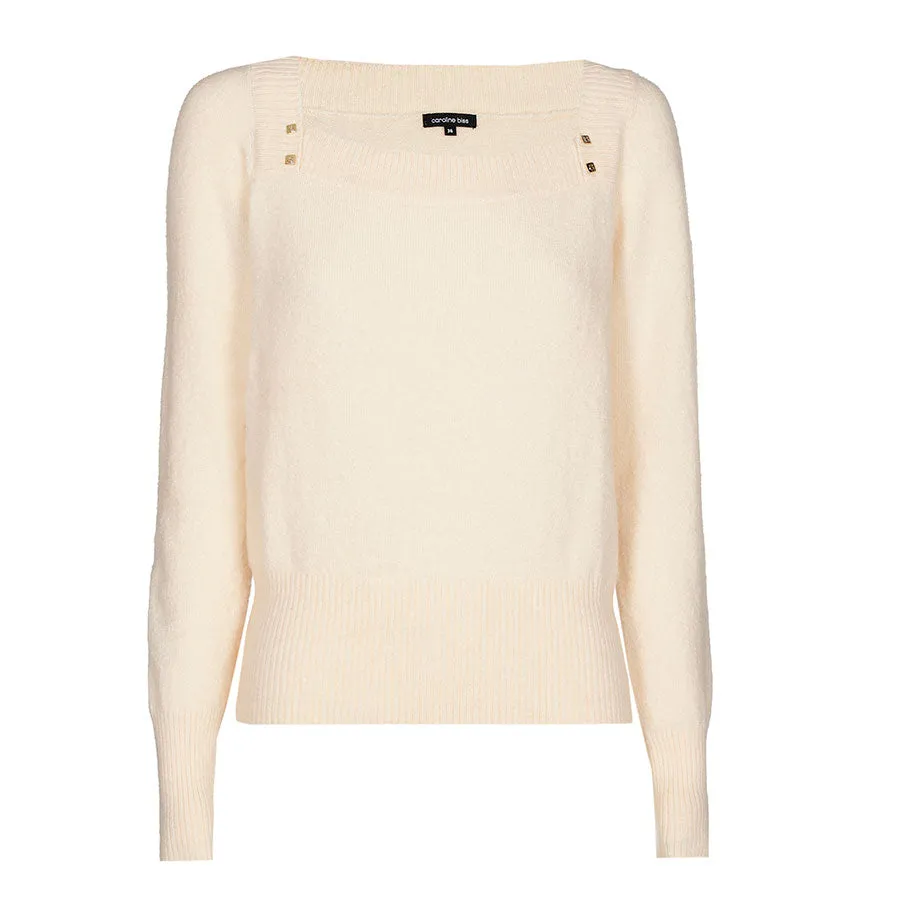 Caroline Biss BEIGE STUDDED RECTANGULAR NECK PULLOVER