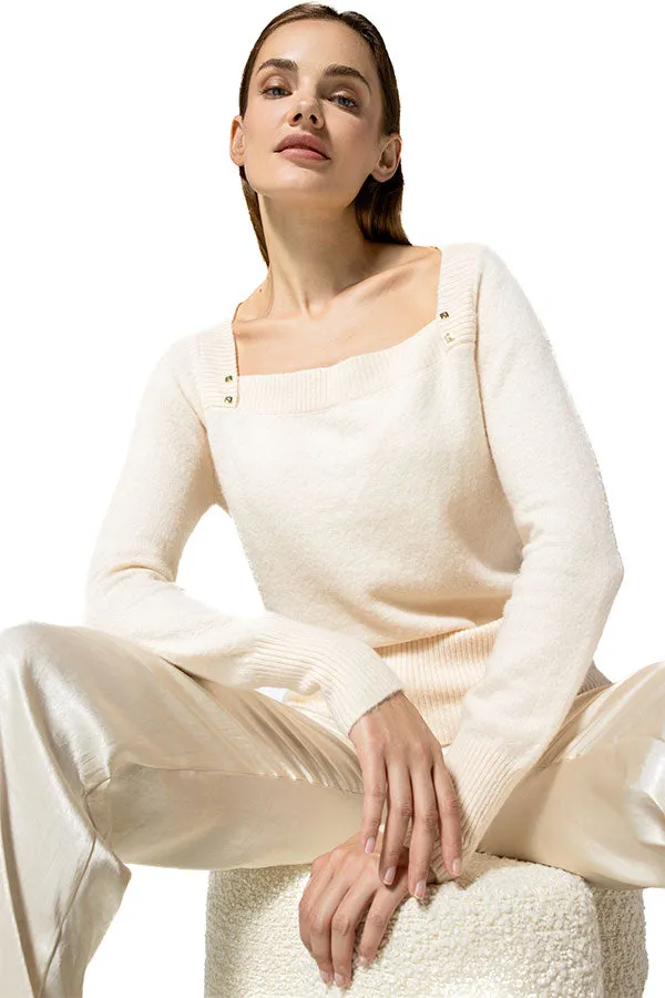 Caroline Biss BEIGE STUDDED RECTANGULAR NECK PULLOVER