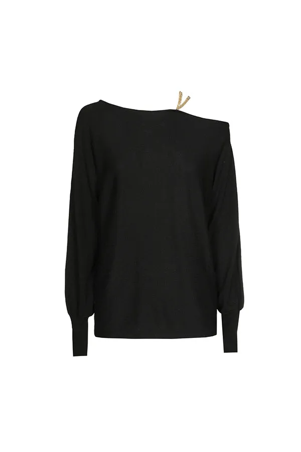 Caroline Biss BLACK LOOSE CHAIN STRAP PULLOVER