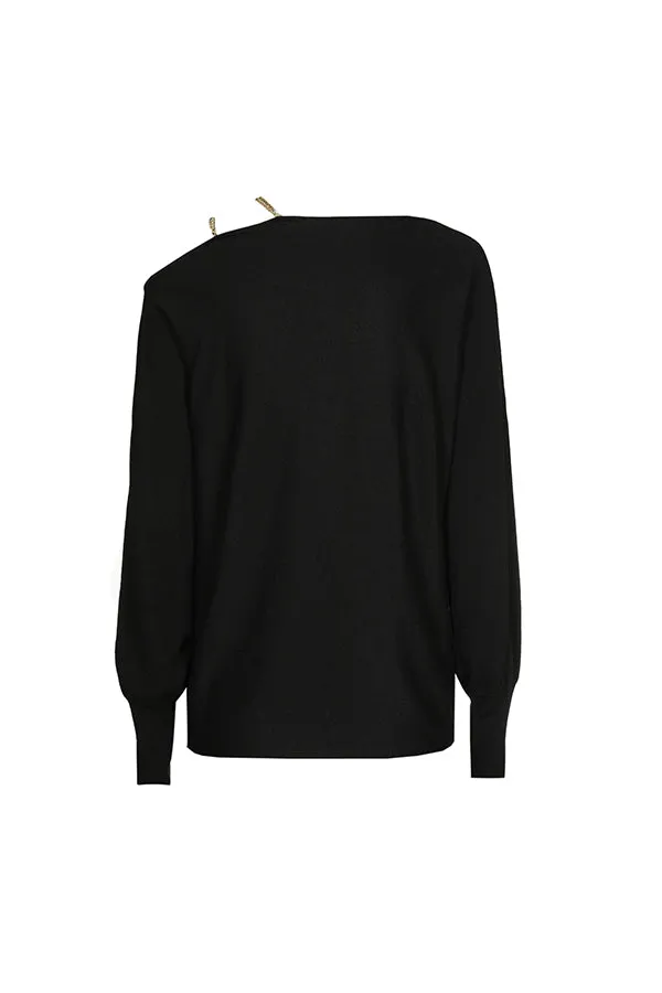 Caroline Biss BLACK LOOSE CHAIN STRAP PULLOVER