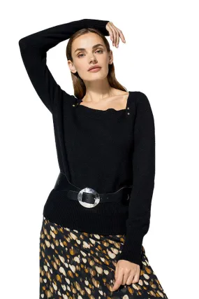 Caroline Biss BLACK STUDDED RECTANGULAR NECK PULLOVER