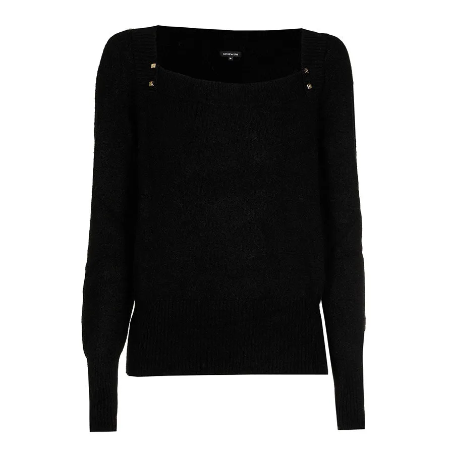 Caroline Biss BLACK STUDDED RECTANGULAR NECK PULLOVER