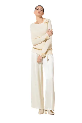 Caroline Biss CHAMPAGNE BEIGE JERSEY FLOWER PULLOVER