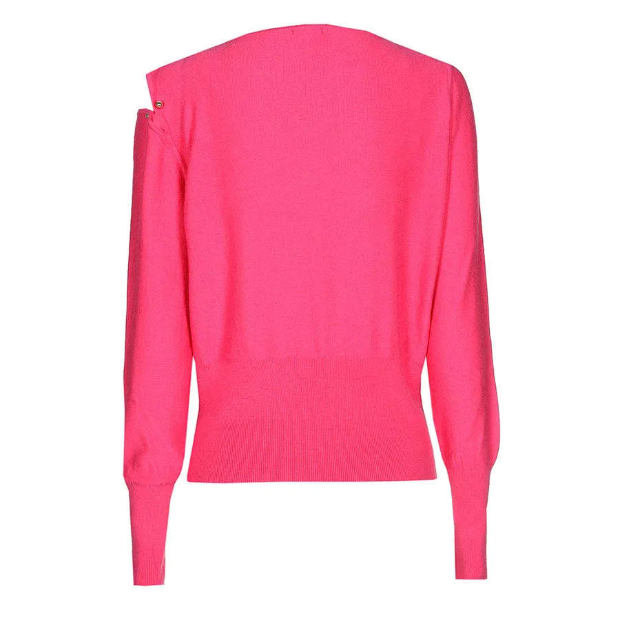 Caroline Biss HOT PINK CUT-OUT SHOULDER ROUND NECK PULLOVER