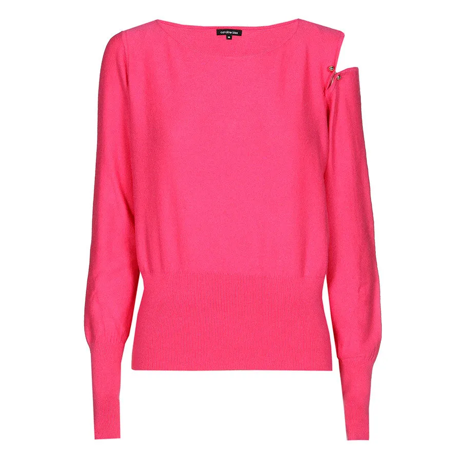 Caroline Biss HOT PINK CUT-OUT SHOULDER ROUND NECK PULLOVER