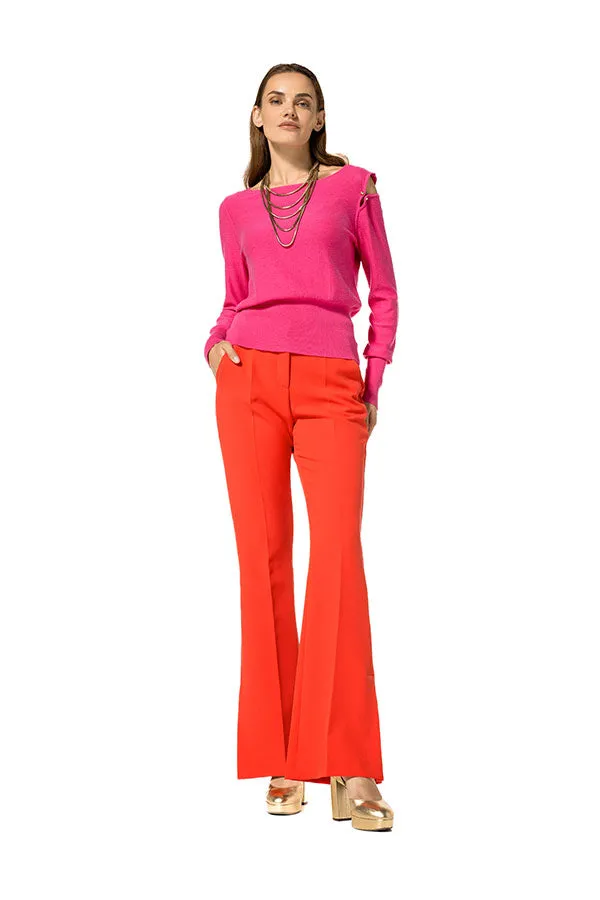 Caroline Biss HOT PINK CUT-OUT SHOULDER ROUND NECK PULLOVER