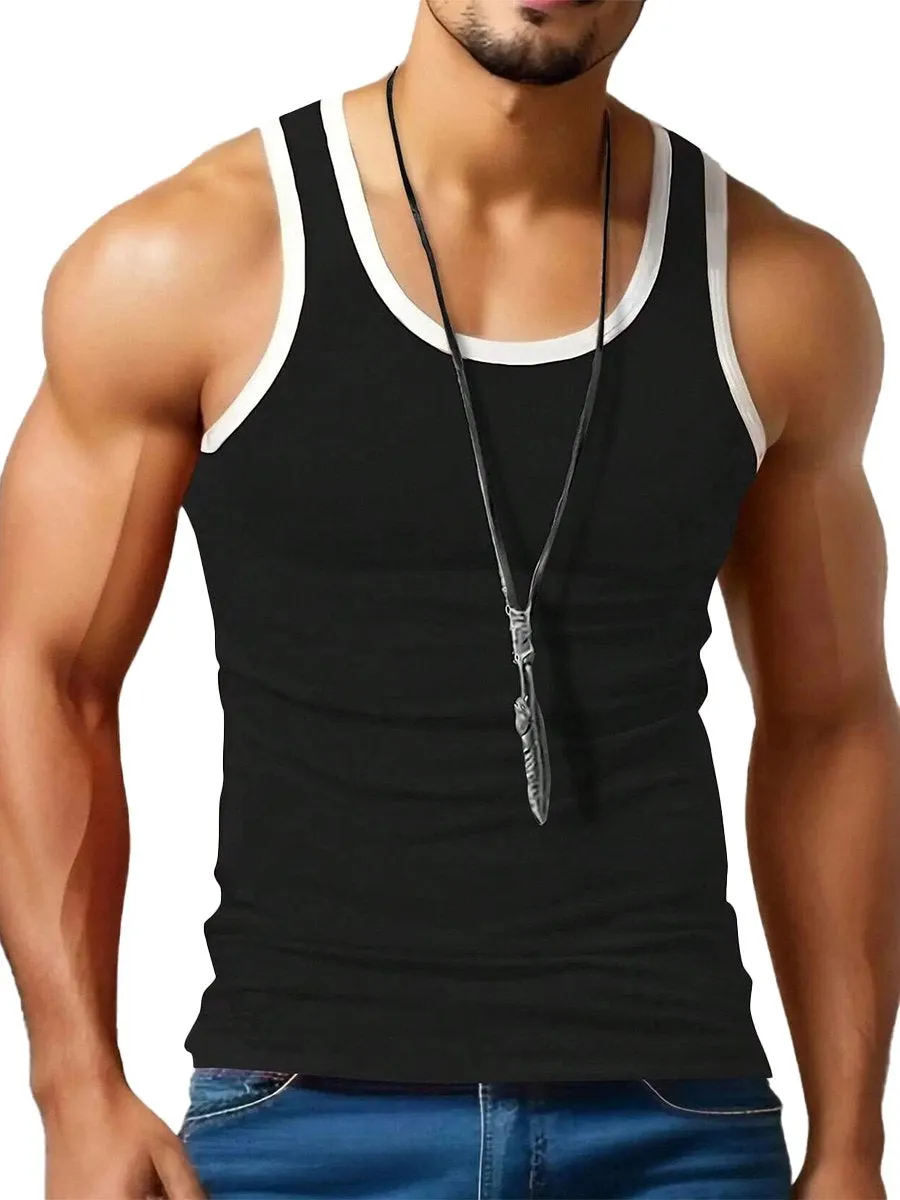 Casual Contrast Color Crew Neck Sleeveless Tank Top