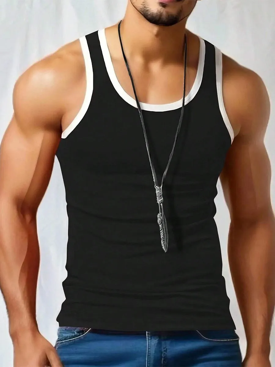 Casual Contrast Color Crew Neck Sleeveless Tank Top