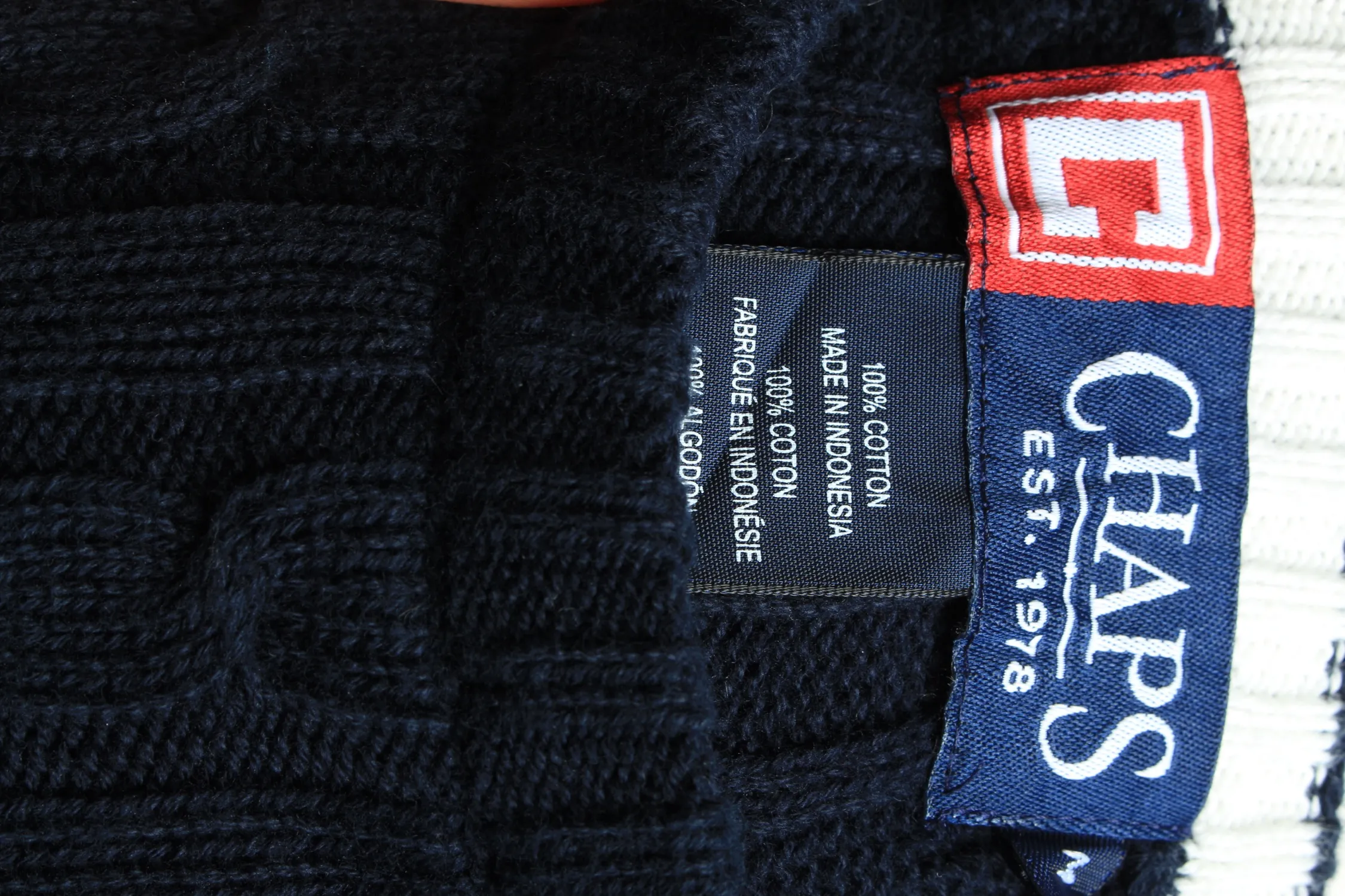 Chaps Crew Neck Jumper Pullover 90s Navy M - Pepper Tree London