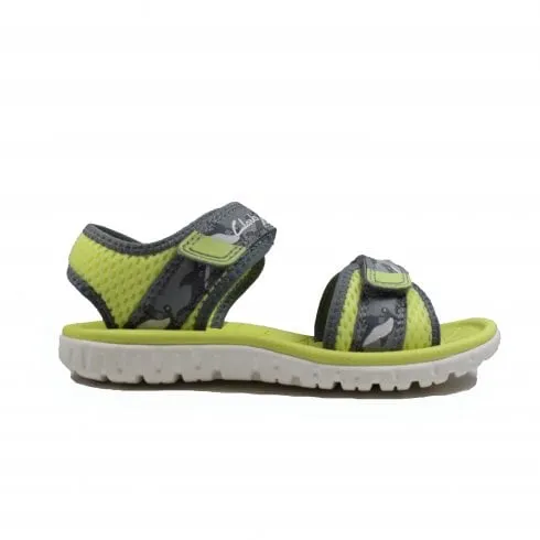 Clarks Surfing Tide Toddler | Yellow Textile | Childrens Rip Tape Sandals