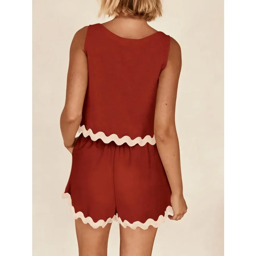 Contrast Trim Sleeveless Top and Shorts Set