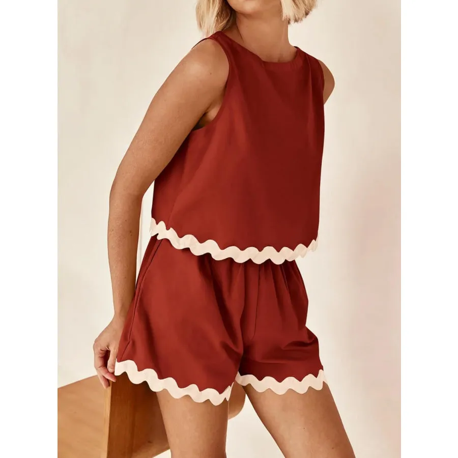 Contrast Trim Sleeveless Top and Shorts Set