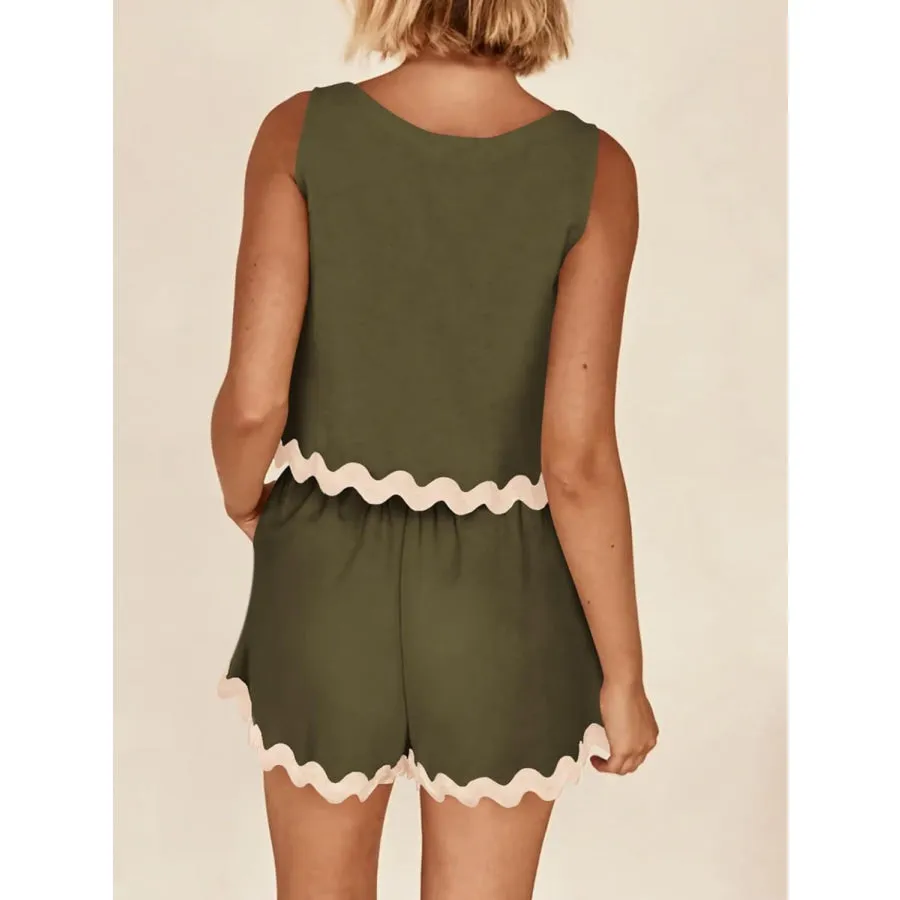 Contrast Trim Sleeveless Top and Shorts Set