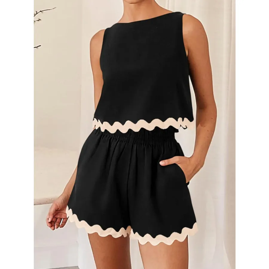 Contrast Trim Sleeveless Top and Shorts Set