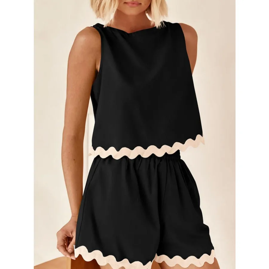 Contrast Trim Sleeveless Top and Shorts Set