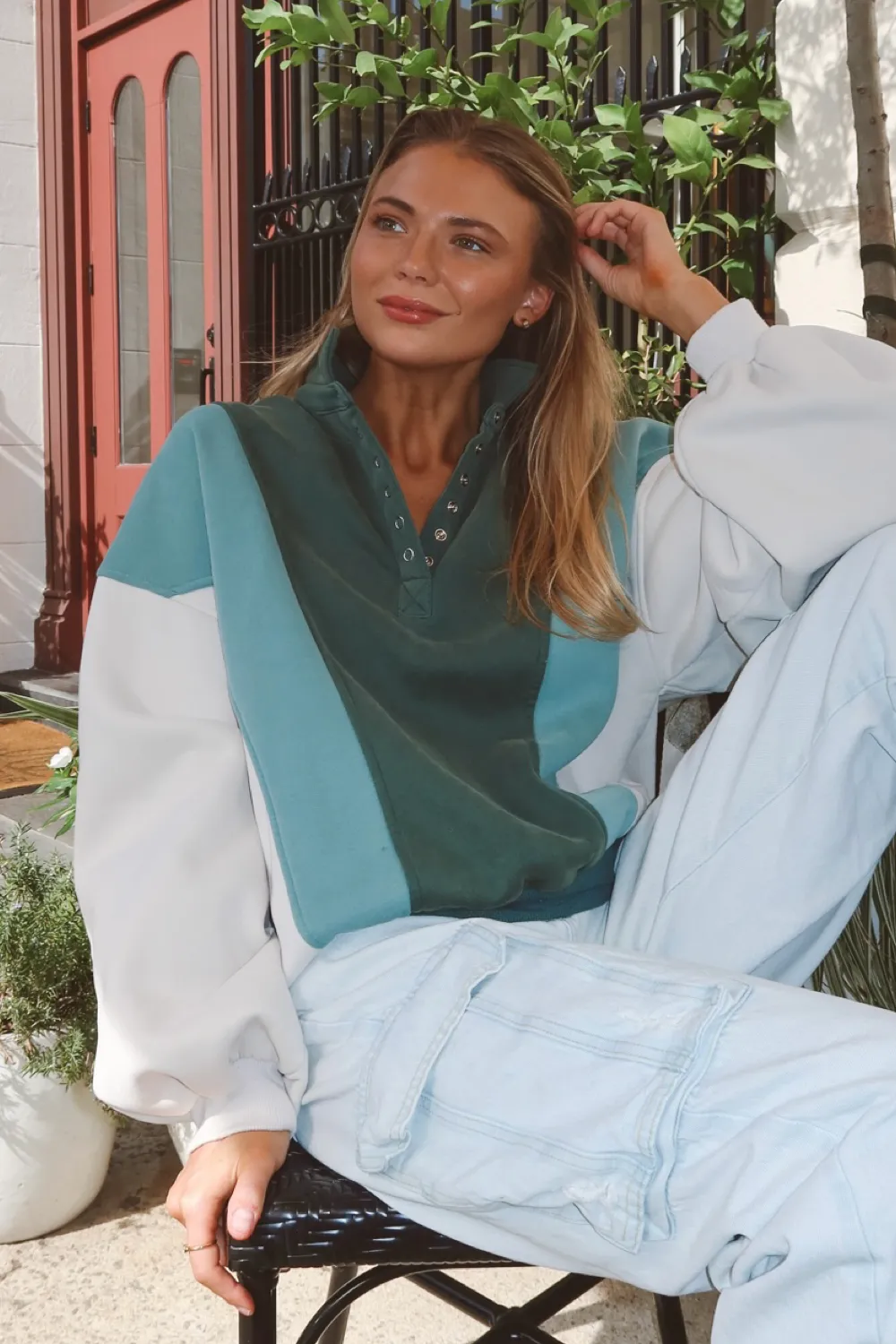 COZY JADE COLORBLOCKED PULLOVER