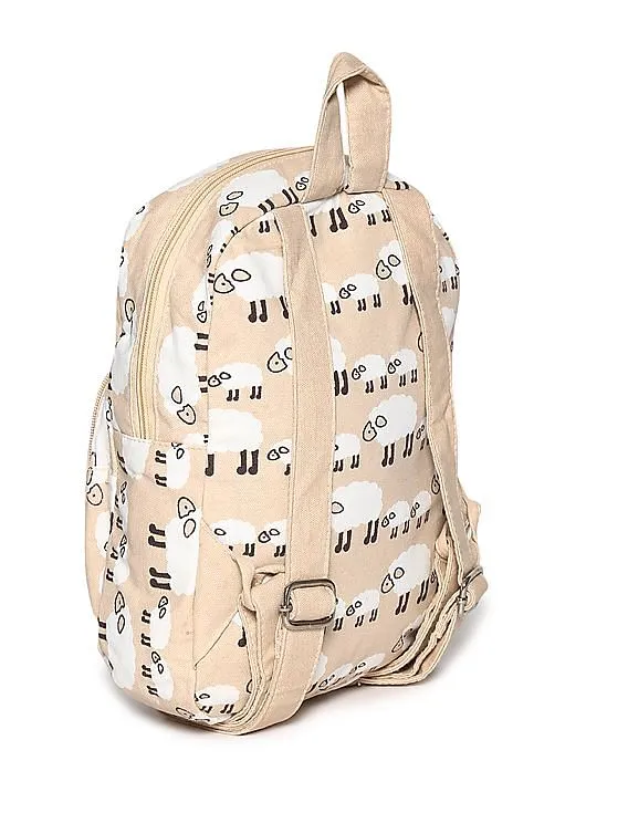 Day 2 Day Beige Girls Printed Backpack