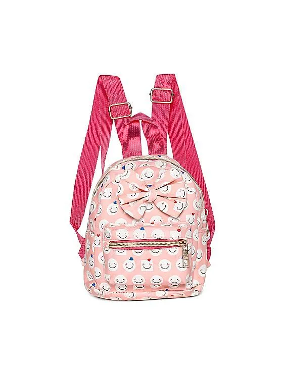 Day 2 Day Girls Pink Bow Accent Smiley Print Backpack