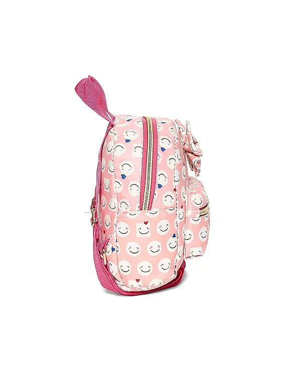 Day 2 Day Girls Pink Bow Accent Smiley Print Backpack