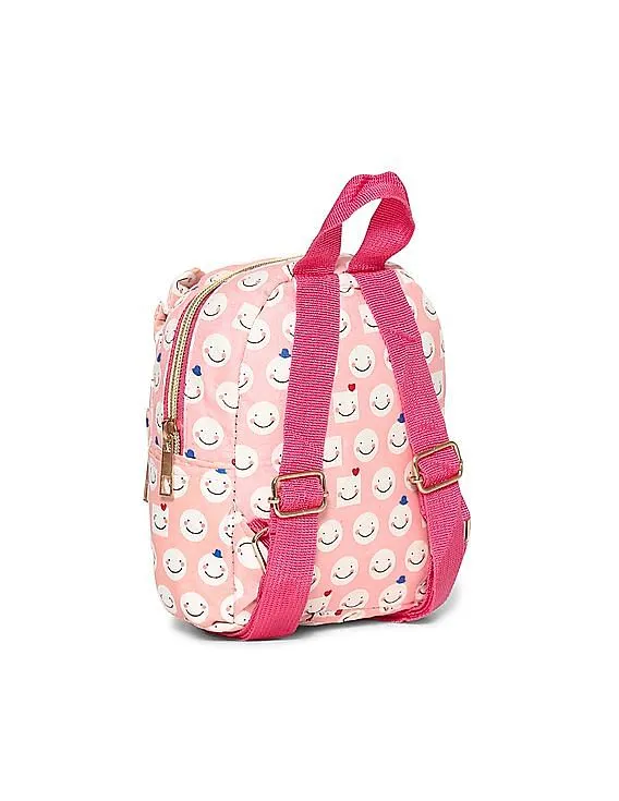 Day 2 Day Girls Pink Bow Accent Smiley Print Backpack