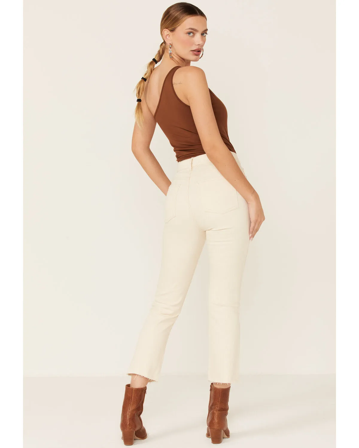 Daze Women's Shy Girl High Rise Ivory Crop Flare Jeans